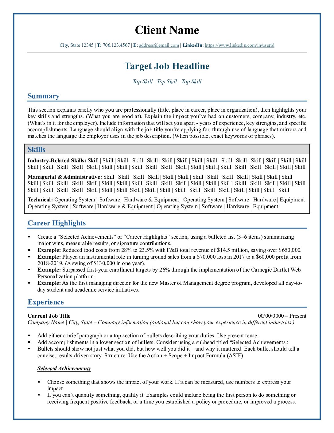 Modern Resume Template: Times New Roman