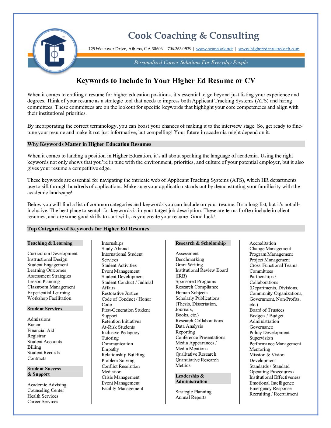 Keywords to Include in Your Higher Ed Resume or CV